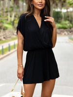 Surplice Short Sleeve Romper - Ladyez