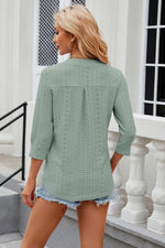 Eyelet Notched Knit Jacquard Top