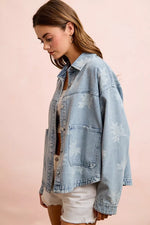 BiBi Printed Washed Denim Jacket With Pocket