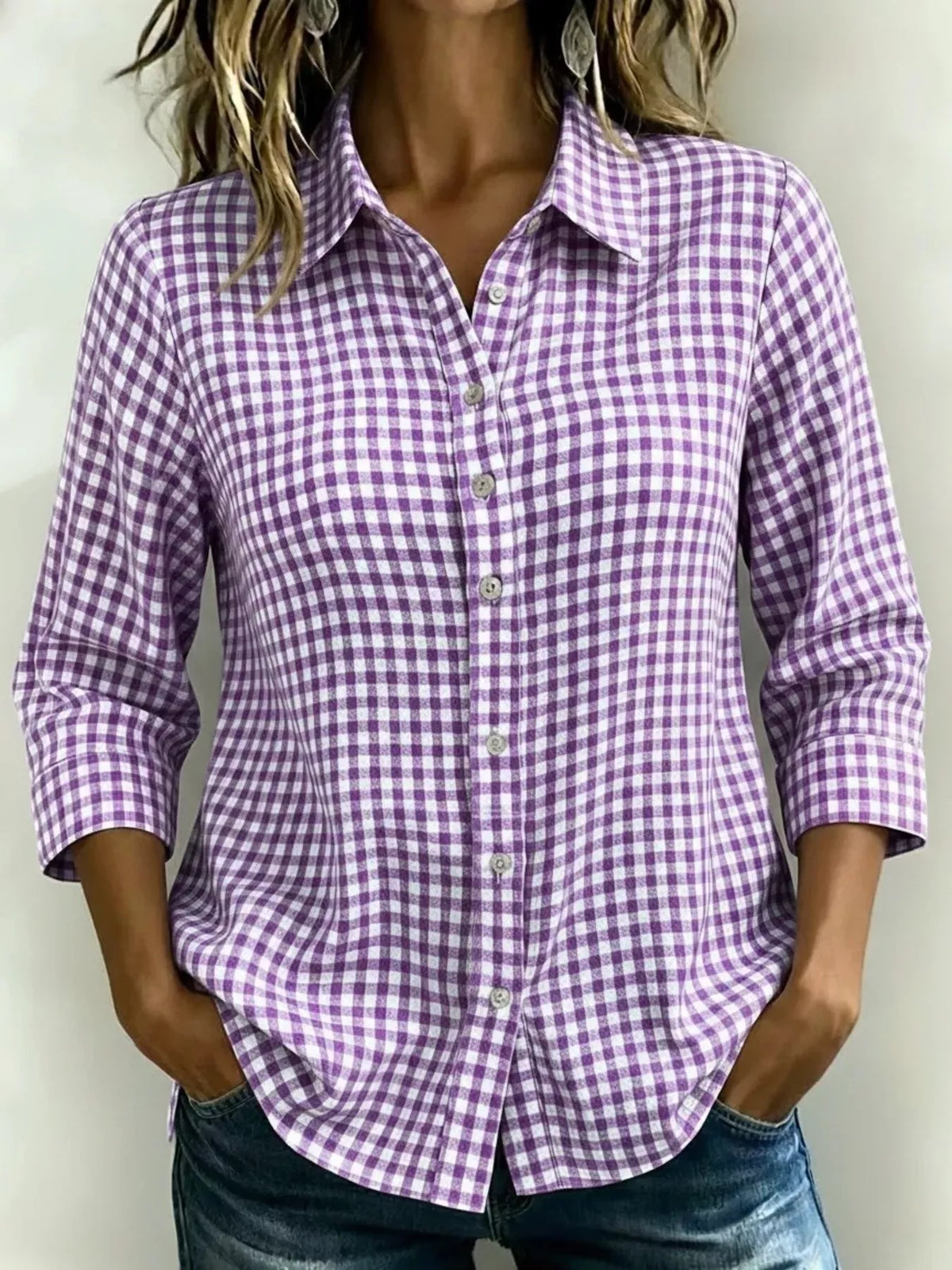 Full Size Plaid Collared Neck Button Up Shirt Plus Size