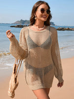 Backless Boat Neck Long Sleeve Cover Up - Ladyez