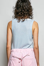 POL Ribbed V-Neck Tank with Contrast Floral Neckband