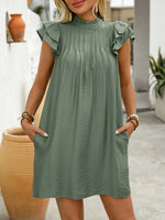 Ruffled Mock Neck Cap Sleeve Mini Dress