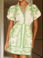 Puff Sleeve Printed Top and Zip Back Skirt Set - Ladyez