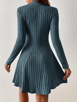 Ribbed Knit Mock Neck Long Sleeve Dress