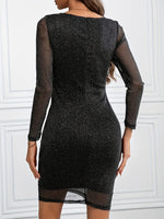 Metallic Ruffled V-Neck Long Sleeve Mini Dress - Ladyez