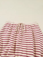 tripe Cropped Collared Drop Shoulder Pullover and Bubble Mini Skirt Set