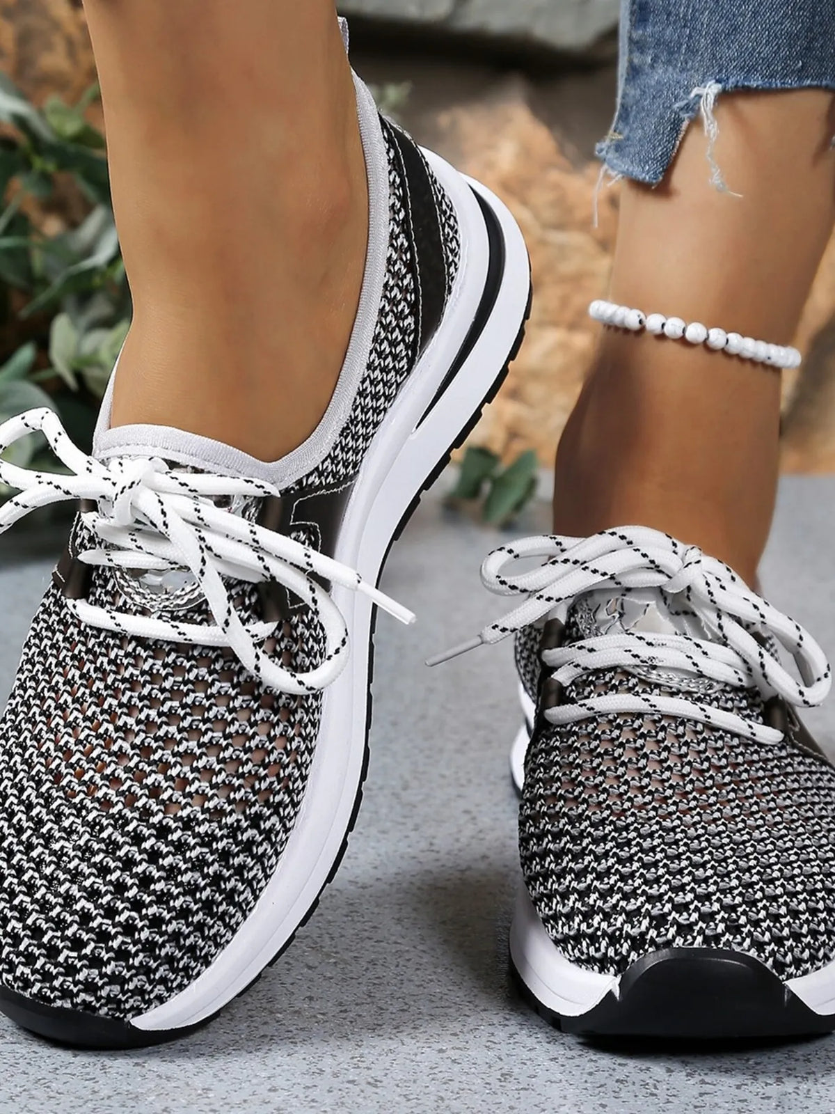Mesh Breathable Lace Up Athletic - Ladyez