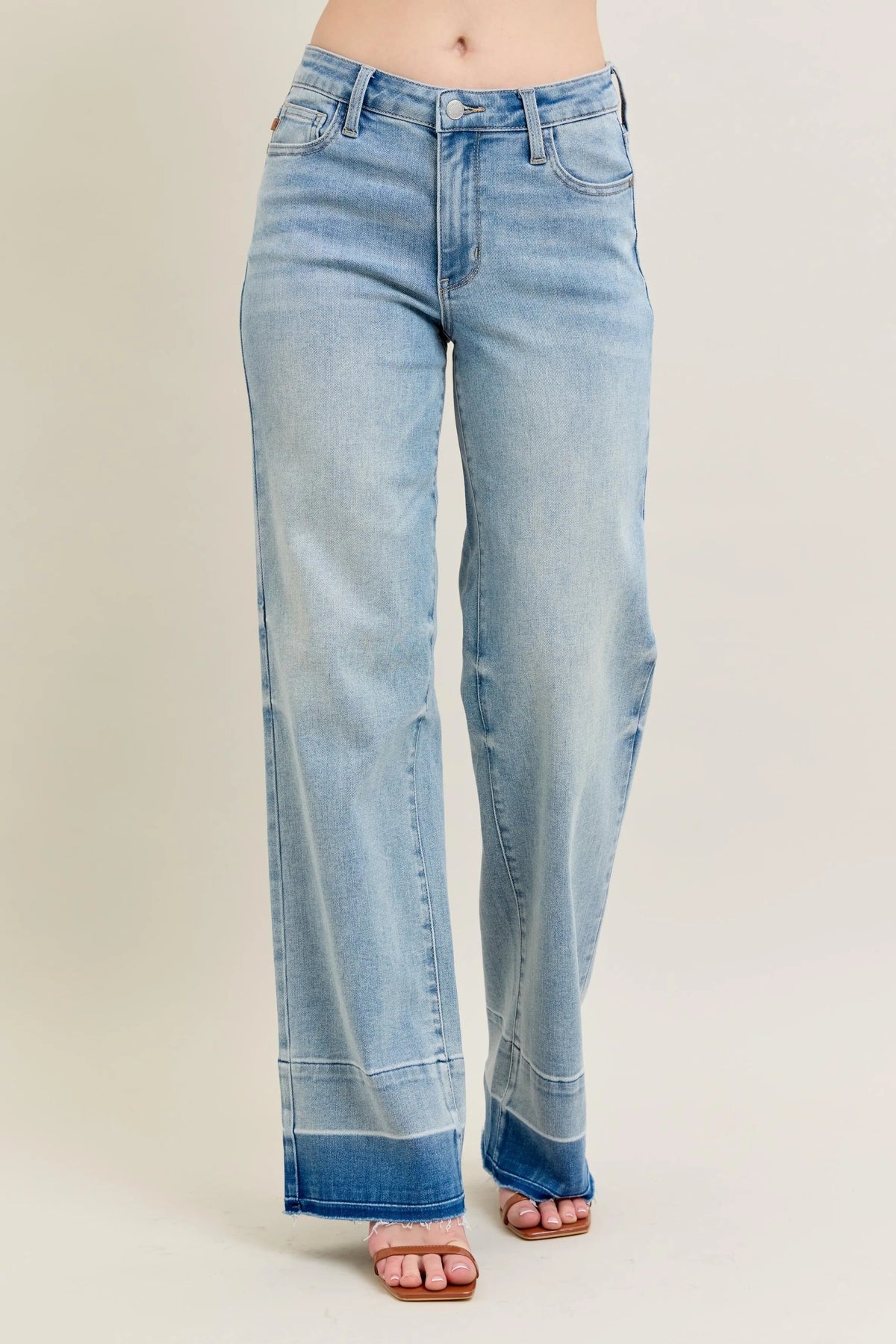 Judy Blue Full Size Mr Release Hem Wide Leg Jeans Plus Size - Ladyez