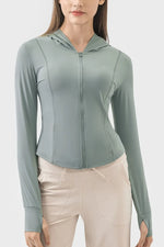 Millennia Pocketed Zip Up Hooded Long Sleeve Active Outerwear - Ladyez