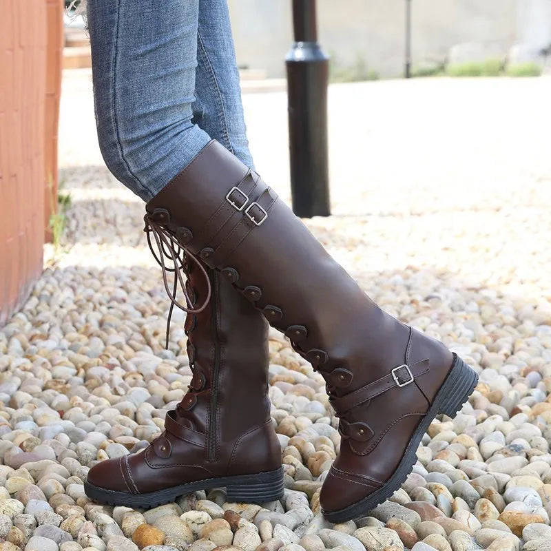 Round Toe Block Heels Boots - Ladyez