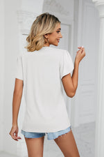 Contrast Trim Petal Sleeve V-Neck Top