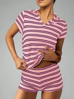 Striped Knit Short Sleeve Top & Shorts Set