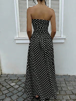 Polka Dot Ruched Strapless Maxi Dress