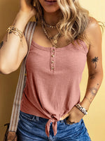Full Size Ribbed Button Front Tie Hem Cami Tank Top Plus Size