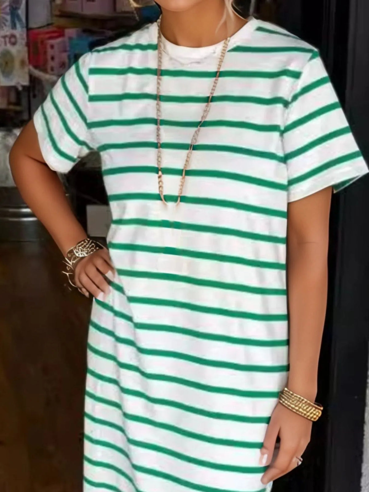 Full Size Striped T-Shirt Maxi Dress with Side Slit Plus Size - Ladyez
