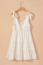 Solid Color Tied Straps Ruffle Tiered Mini Dress