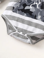Children's Striped Hooded Bodysuit and Camouflage Pants Set