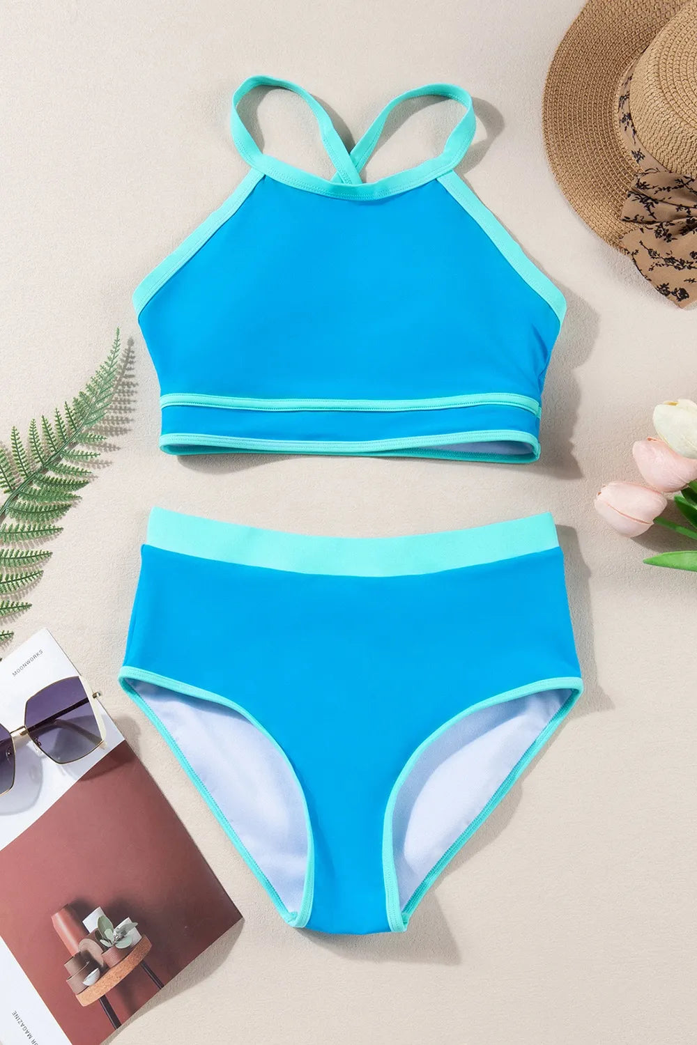 Crisscross Round Neck Two-Piece Swim Set - Ladyez