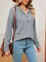 Textured Knit Button Detail Hoodie