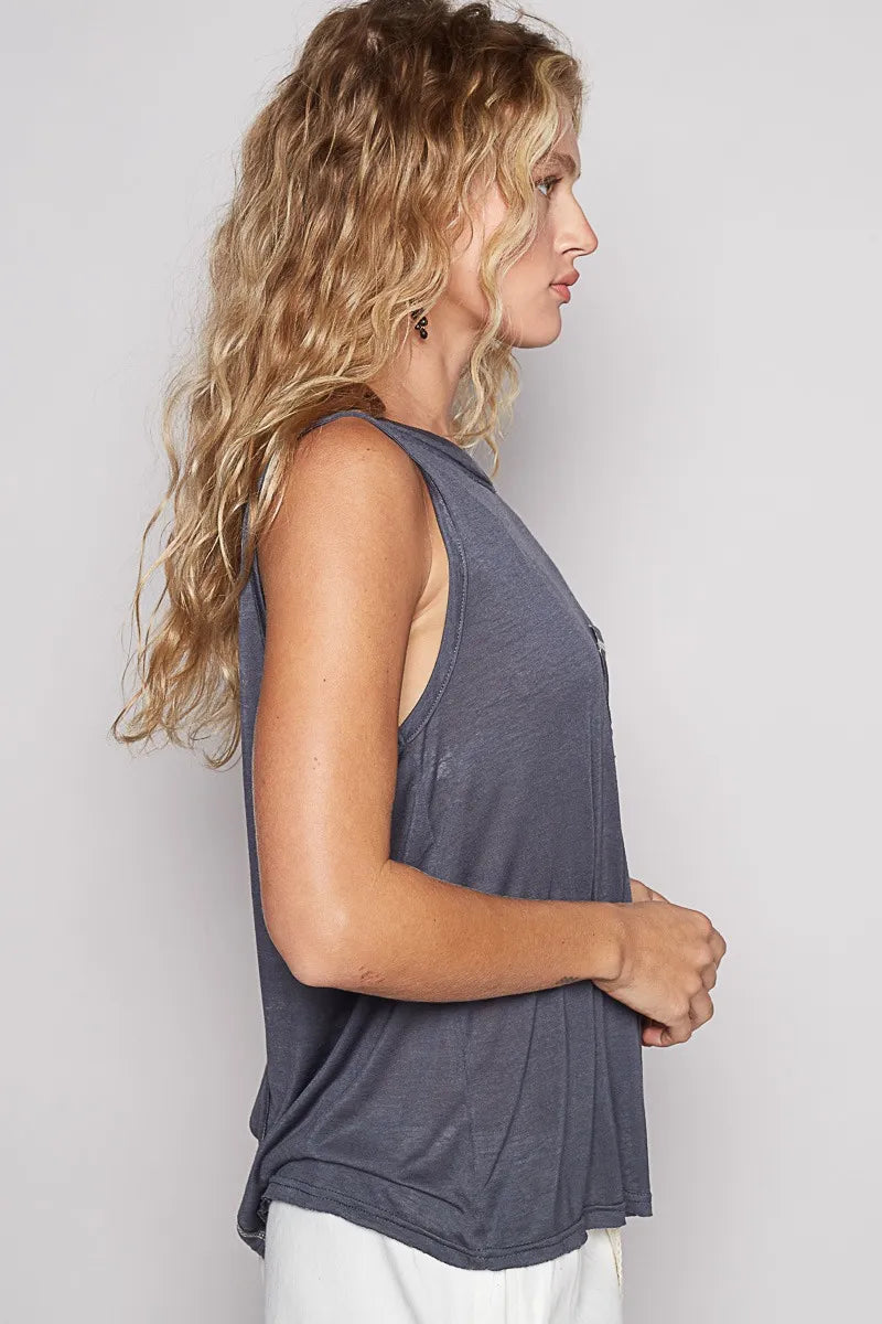 POL Floral Detail Pocket Patch Tank Top - Ladyez