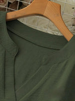 Notched Long Sleeve Casual Blouse - Ladyez