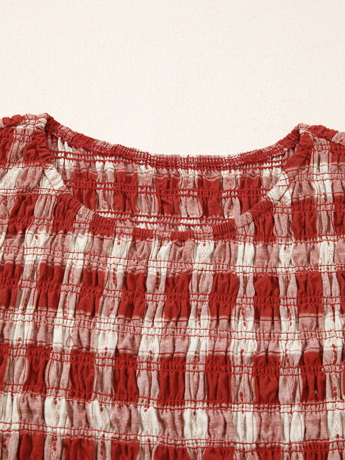 Plaid Print Smocked Puff Sleeve Mini Dress