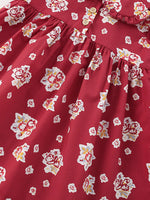 Children's Floral Print Ruffle Collar Button-Front Dress