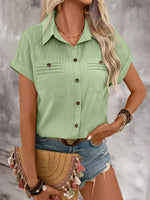 Pleated Detail Collared Neck Short Sleeve Shirt