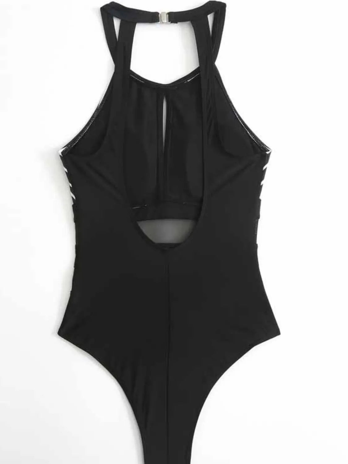 Mesh Detail Backless Striped One-Piece Swimsuit - Ladyez
