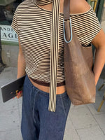 Striped Single Shoulder T-Shirt
