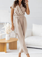 Surplice Cap Sleeve Tie Waist Jumpsuit - Ladyez