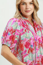 Umgee Abstract Print Puff Sleeve Top