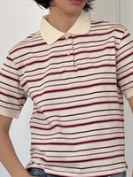 Striped Polo T-Shirt with Contrast Collar - Ladyez