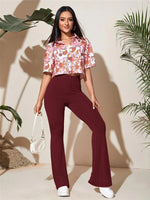 Full Size High-Waist Flare Active Pants Plus Size - Ladyez