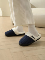 Horn Buckle Furry Texture Flat Slippers