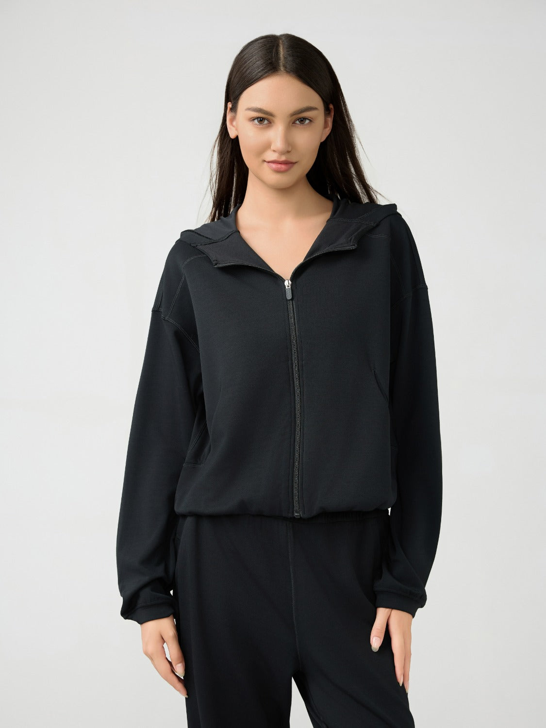 Millennia Zip Up Dropped Shouder Active Hooded - Ladyez