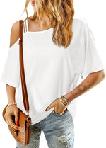 Asymmetrical Neck Half Sleeve T-Shirt - Ladyez
