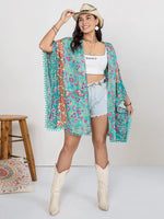 Plus Size Printed Open Front Cover-Up - Ladyez