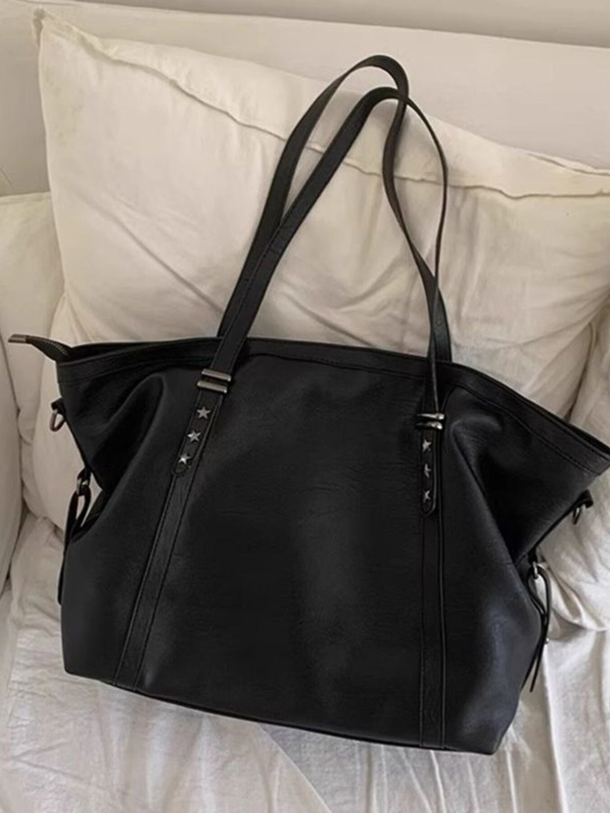 Star-Embellished Leather Shoulder Bag