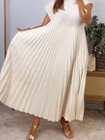 Full Size Pleated Round Neck Maxi Dress Plus Size - Ladyez