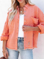 Raw Hem Button Up Denim Shacket