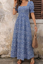 Square Neck Puff Sleeve Maxi Dress