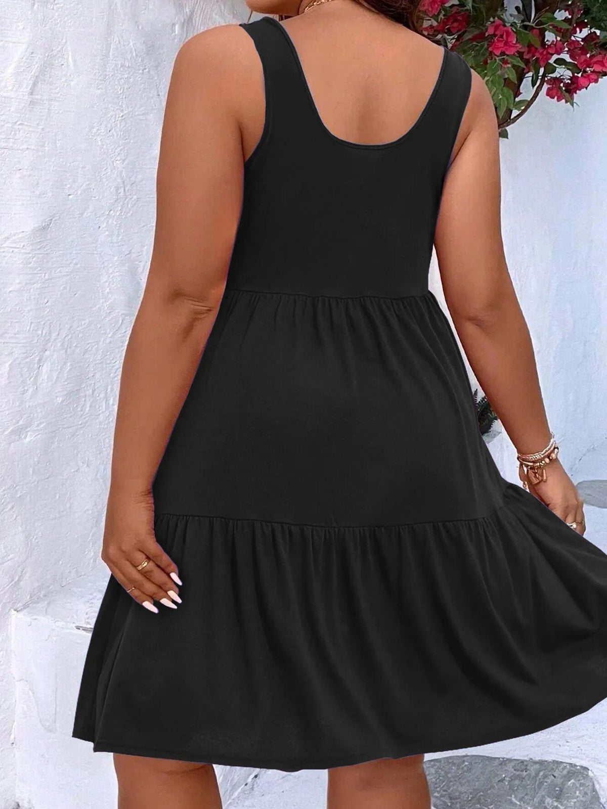 Plus Size Tiered Scoop Neck Tank Dress - Ladyez