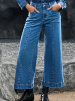 Seam Detail Flared Bottom Ankle Length Jeans - Ladyez