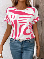 Contrast Round Neck Short Sleeve Blouse
