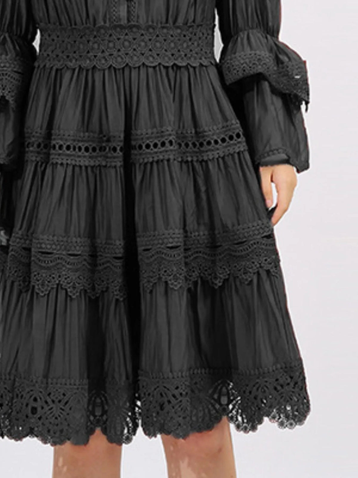 Ruffle Lace Trim Long Sleeve Dress