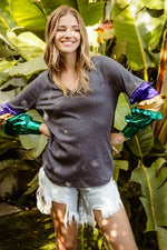 BiBi Ity Foil Ruffled Color Block Top