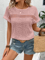 Eyelet Round Neck Short Sleeve Top