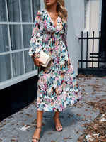 Floral Print Long Sleeve Midi Dress